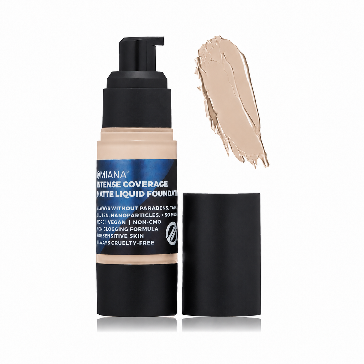 Omiana Intense Coverage Liquid Foundation in Natural Porcelain, a fair-light neutral shade.