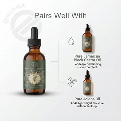 Omiana spa Botanical Rosemary Hair Oil with text on a white background