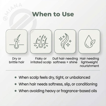 Instructions on when to use a hair care product with icons and text.